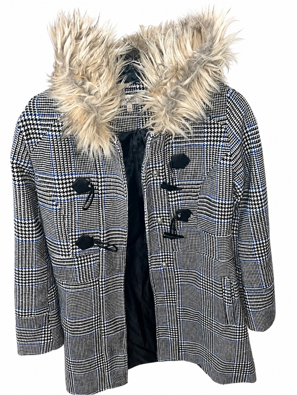 Charlotte Russe Women’s Plaid Faux Fur Hood Toggle Winter Coat Size S